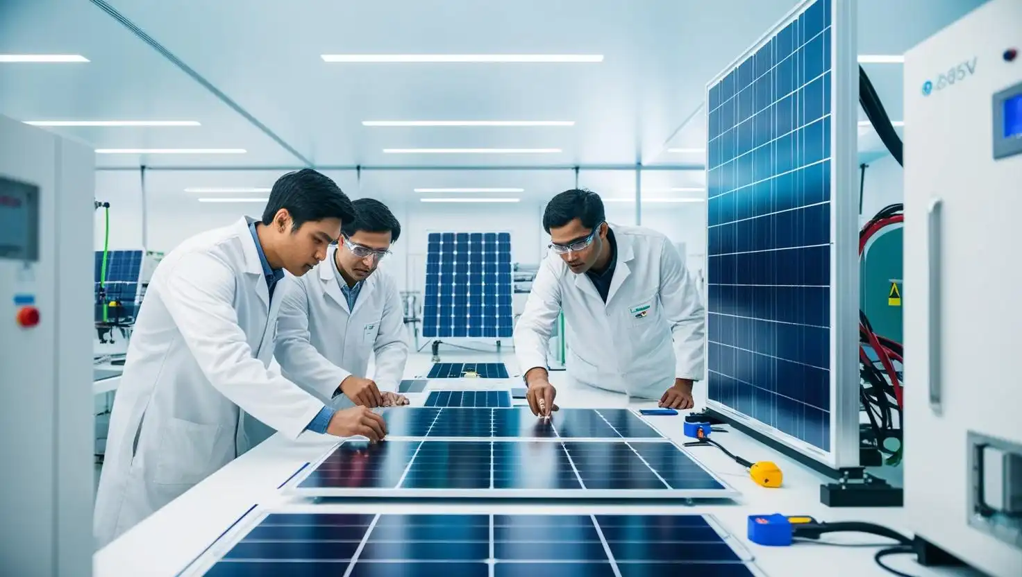 Ujęcie przedstawia nowoczesne laboratorium badań nad technologią fotowoltaiczną_wynik Ujęcie przedstawia nowoczesne laboratorium badań nad technologią fotowoltaiczną_wynik